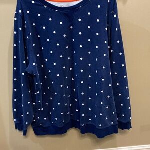 St. John's Bay Navy and  white poca dot  Sweatshirt.